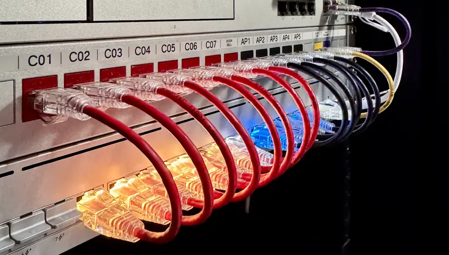 Patch panel and switch in a rack